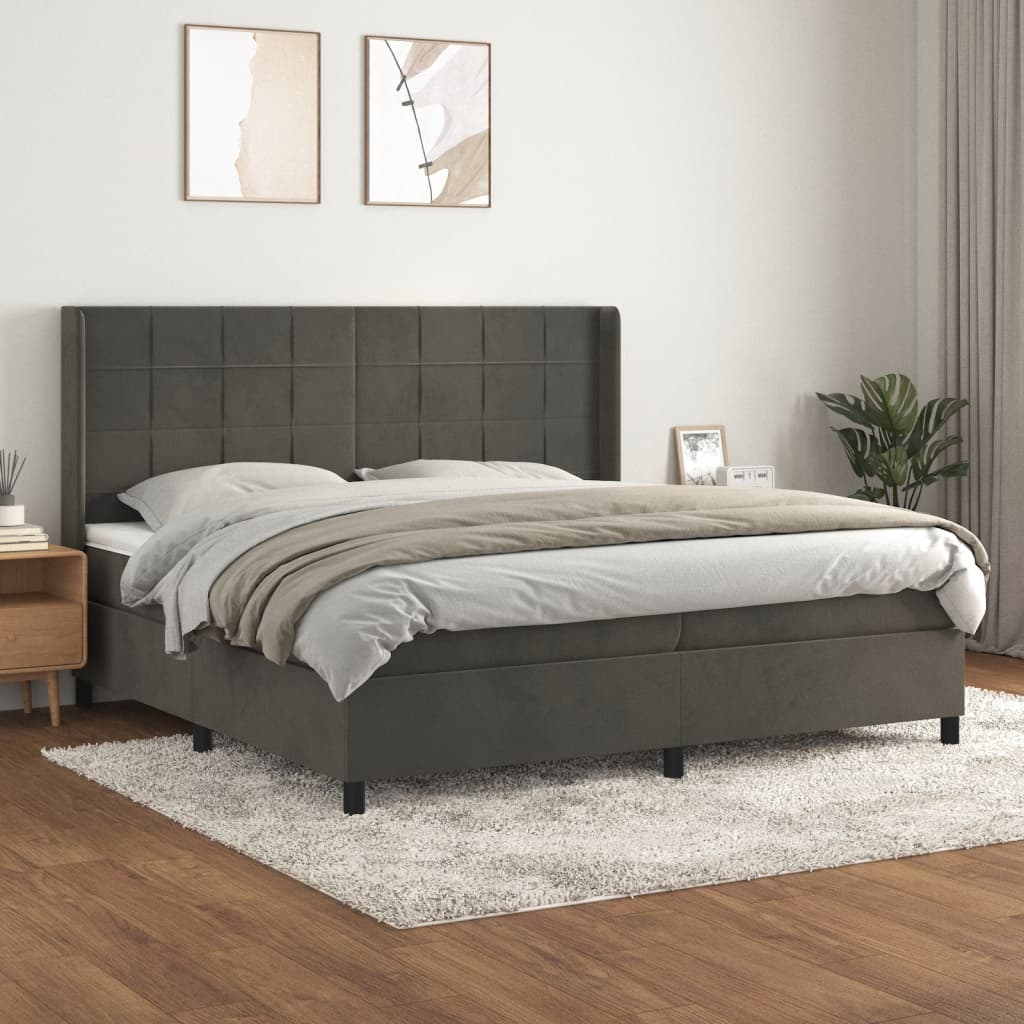 Sommier à lattes de lit et matelas Gris foncé 200x200cm Velours - XIOS