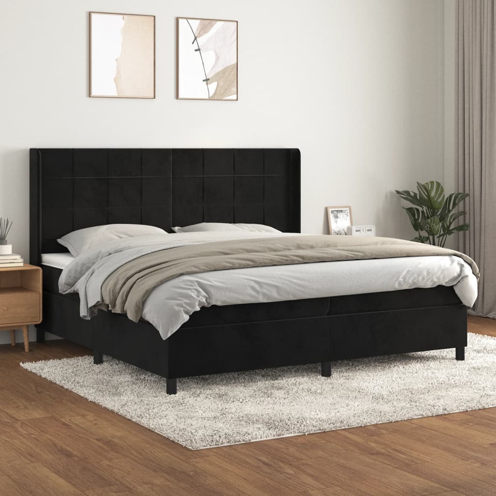 Sommier à lattes de lit et matelas Noir 200x200 cm Velours - XIOS