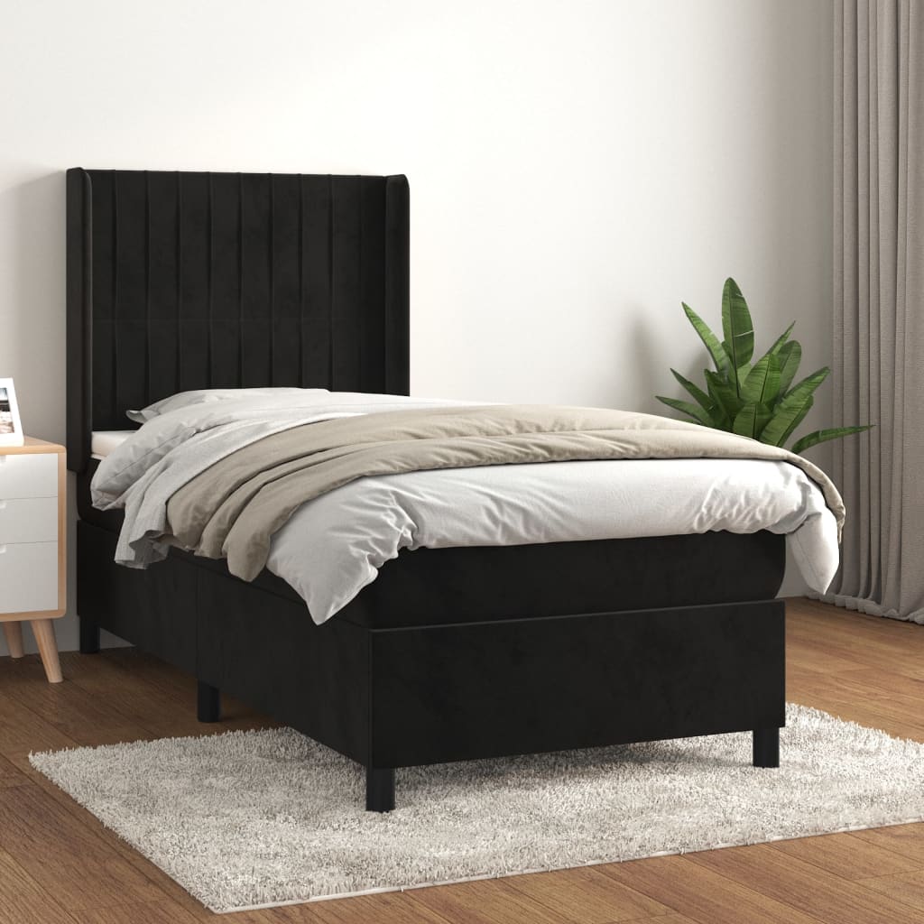 Sommier à lattes de lit avec matelas Noir 100x200 cm Velours - XIOS