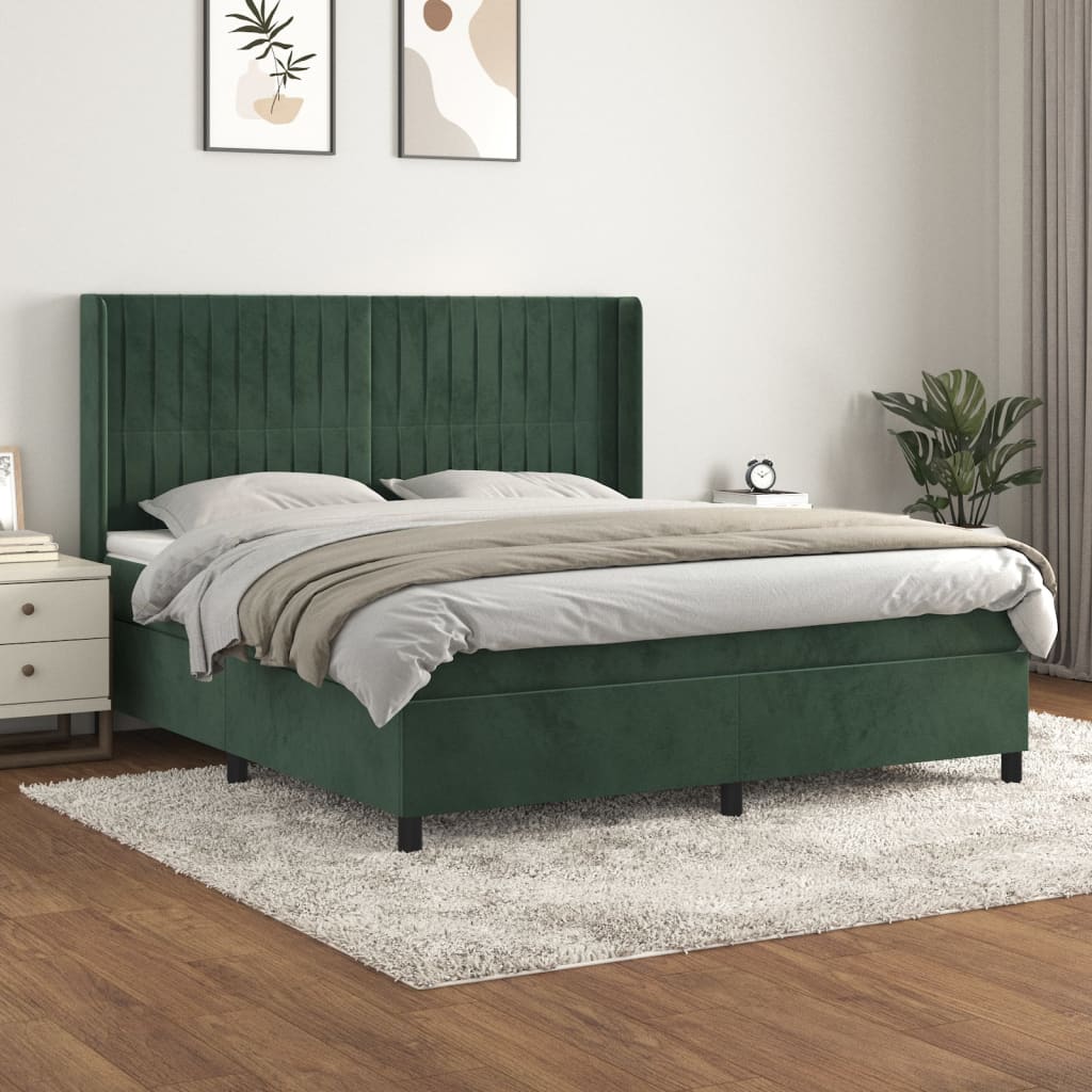 Sommier à lattes de lit et matelas Vert foncé 160x200cm Velours