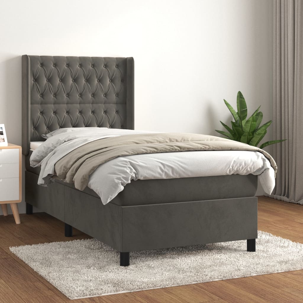 Sommier à lattes de lit et matelas Gris foncé 90x190 cm Velours - XIOS
