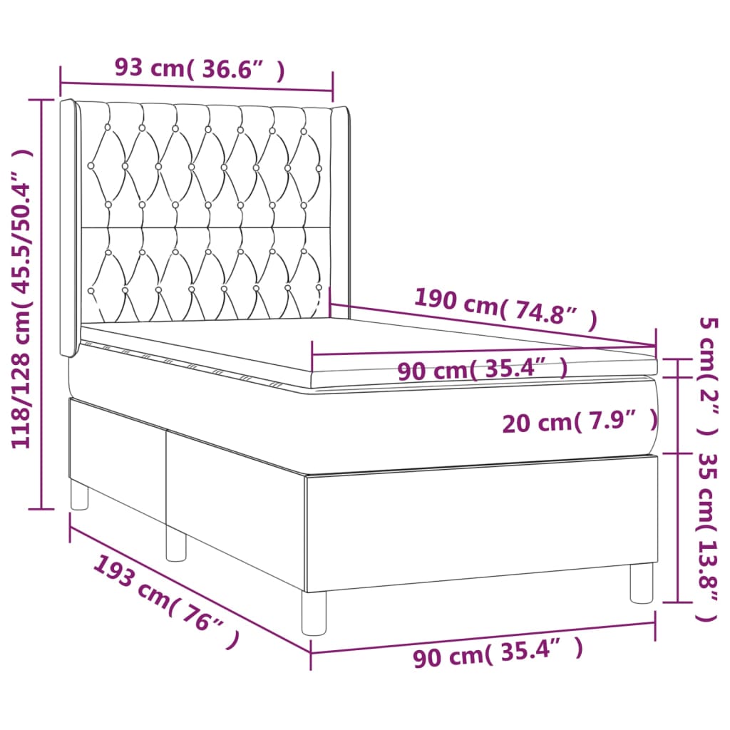 Sommier à lattes de lit avec matelas Noir 90x190 cm Velours - XIOS