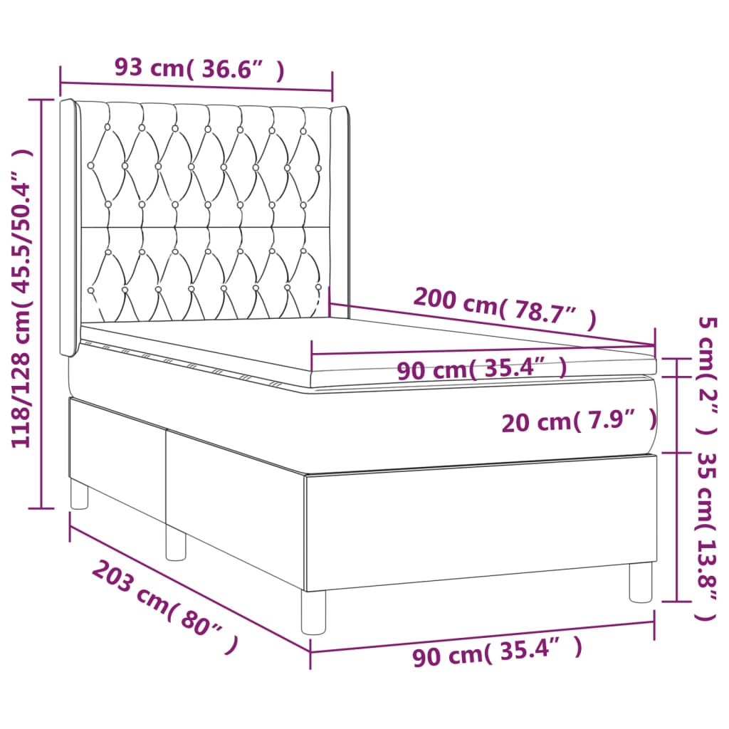 Sommier à lattes de lit avec matelas Noir 90x200 cm Velours - XIOS
