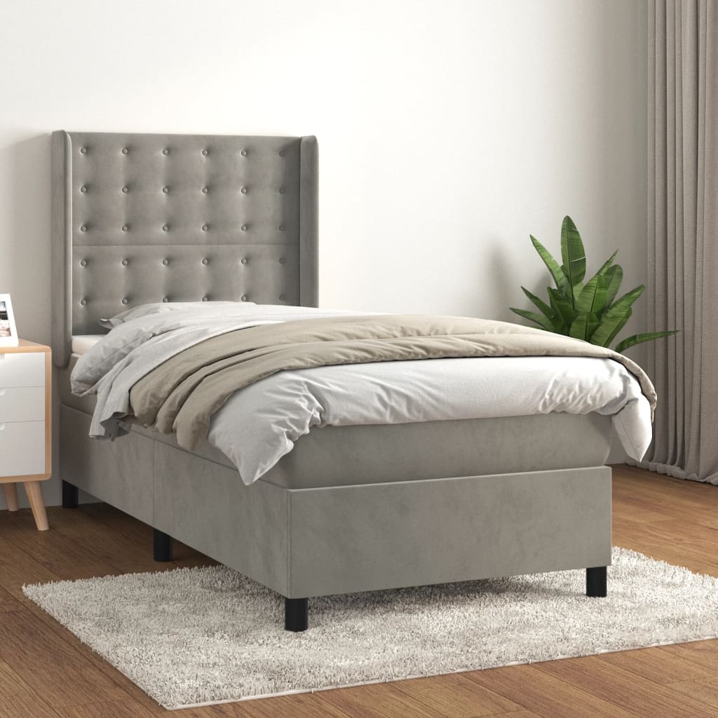 Sommier à lattes de lit et matelas Gris clair 90x190 cm Velours - XIOS