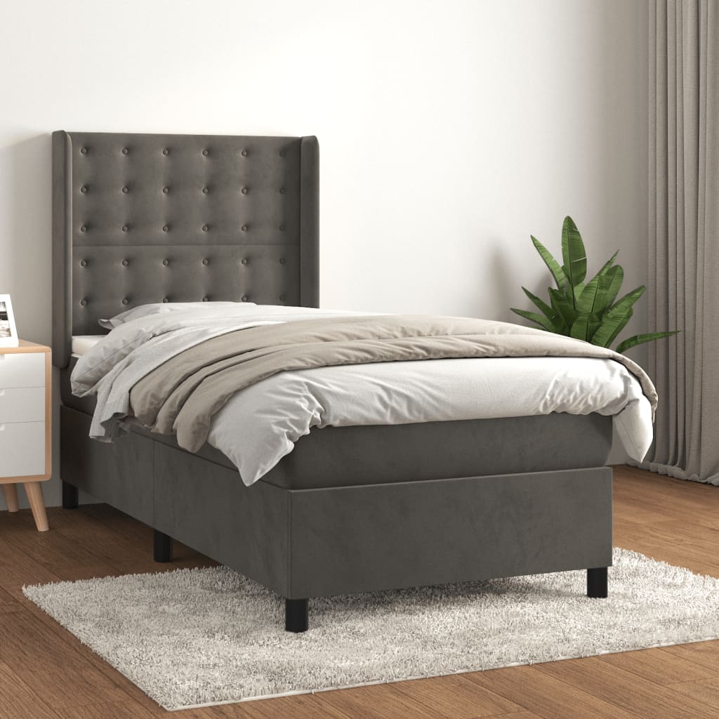 Sommier à lattes de lit et matelas Gris foncé 90x190 cm Velours - XIOS