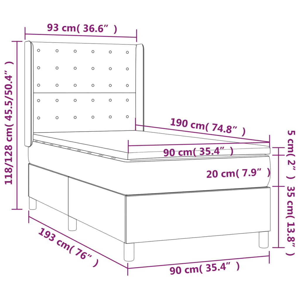 Sommier à lattes de lit avec matelas Noir 90x190 cm Velours - XIOS