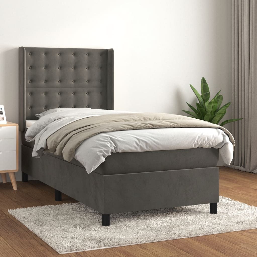 Sommier à lattes de lit et matelas Gris foncé 90x200 cm Velours - XIOS
