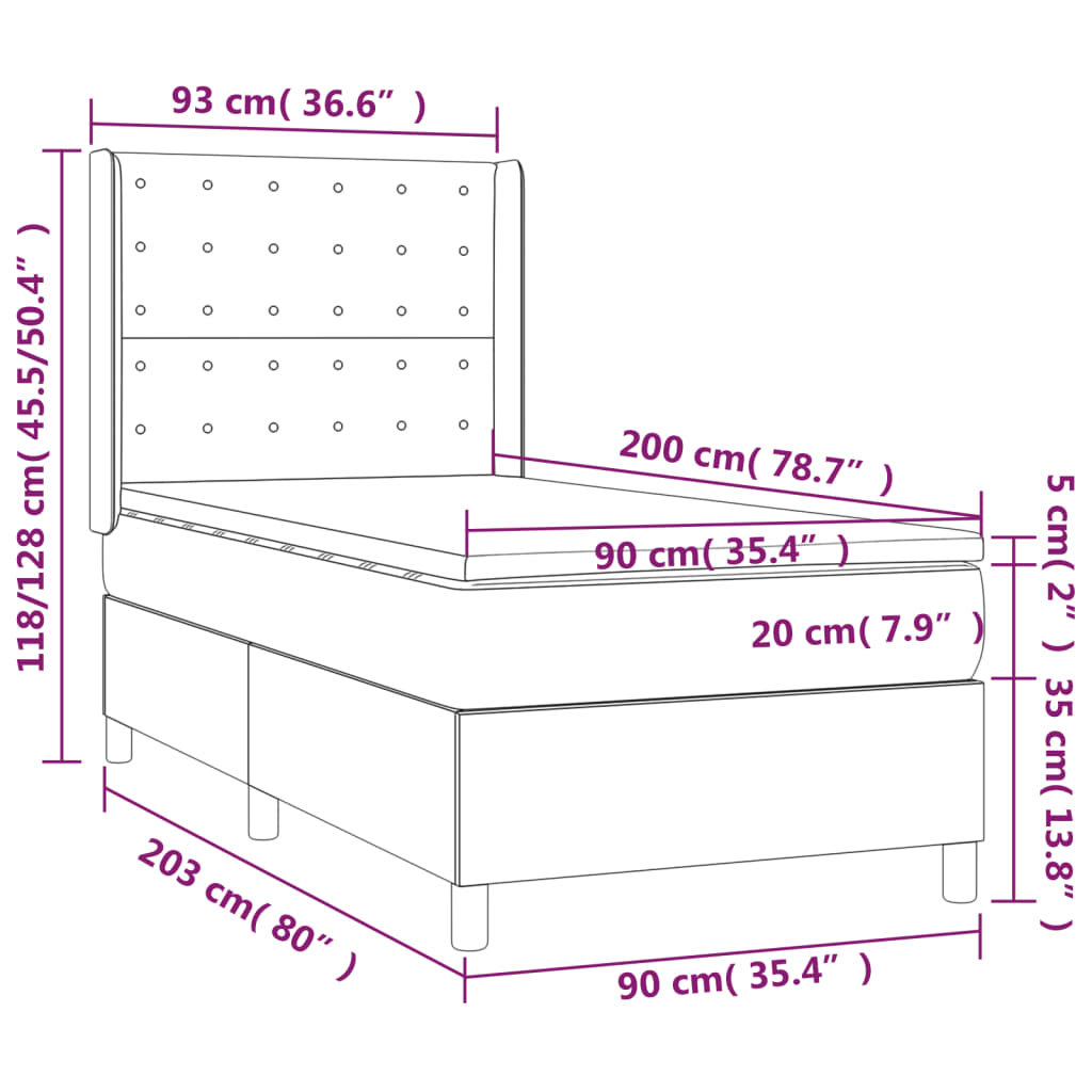 Sommier à lattes de lit avec matelas Noir 90x200 cm Velours - XIOS