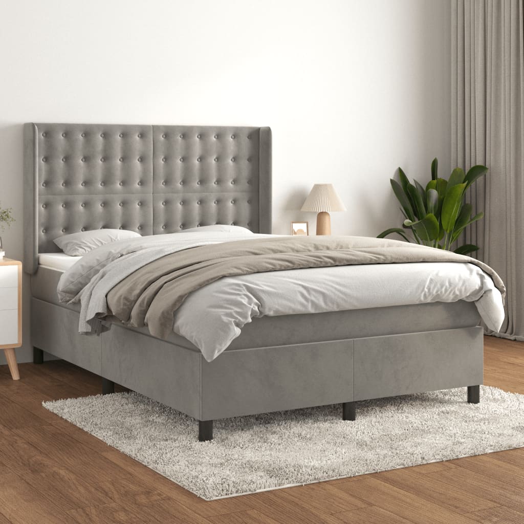 Sommier à lattes de lit et matelas Gris clair 140x190cm Velours - XIOS