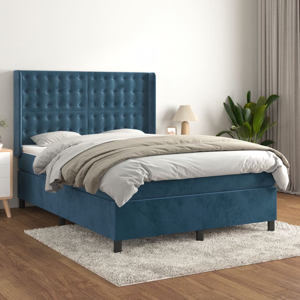 Sommier à lattes de lit et matelas Bleu foncé 140x190cm Velours - XIOS