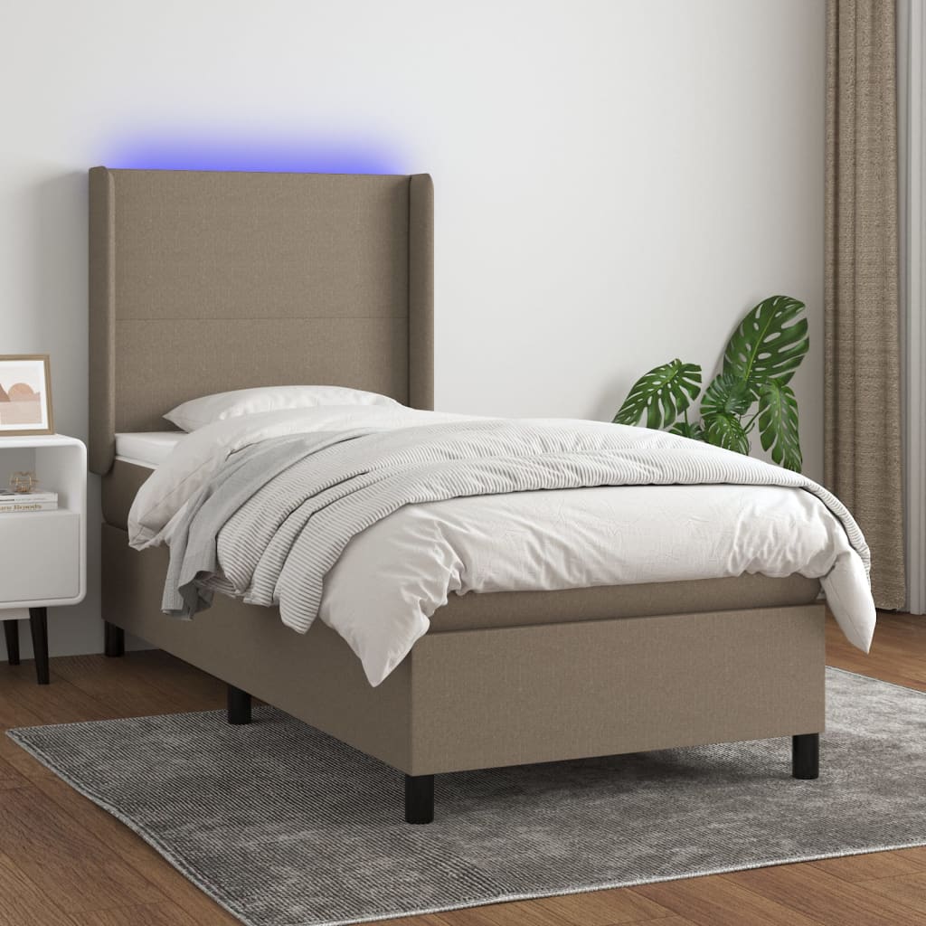 Sommier à lattes de lit matelas et LED Taupe 90x190 cm Tissu Lits & cadres de lit vidaXL