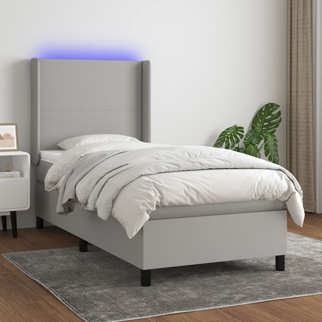 Sommier à lattes de lit matelas LED Gris clair 90x200 cm Tissu - XIOS