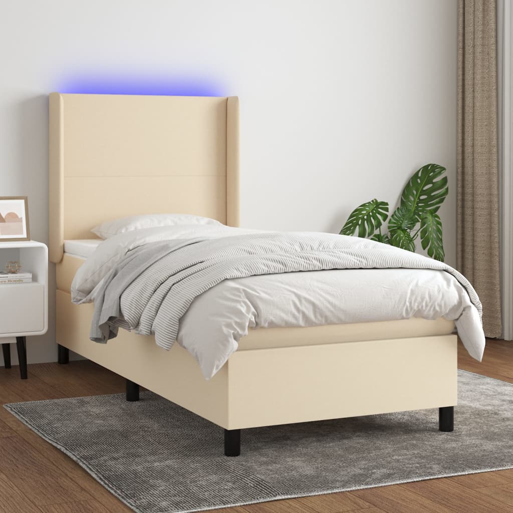 Sommier à lattes de lit matelas et LED Crème 90x200 cm Tissu - XIOS
