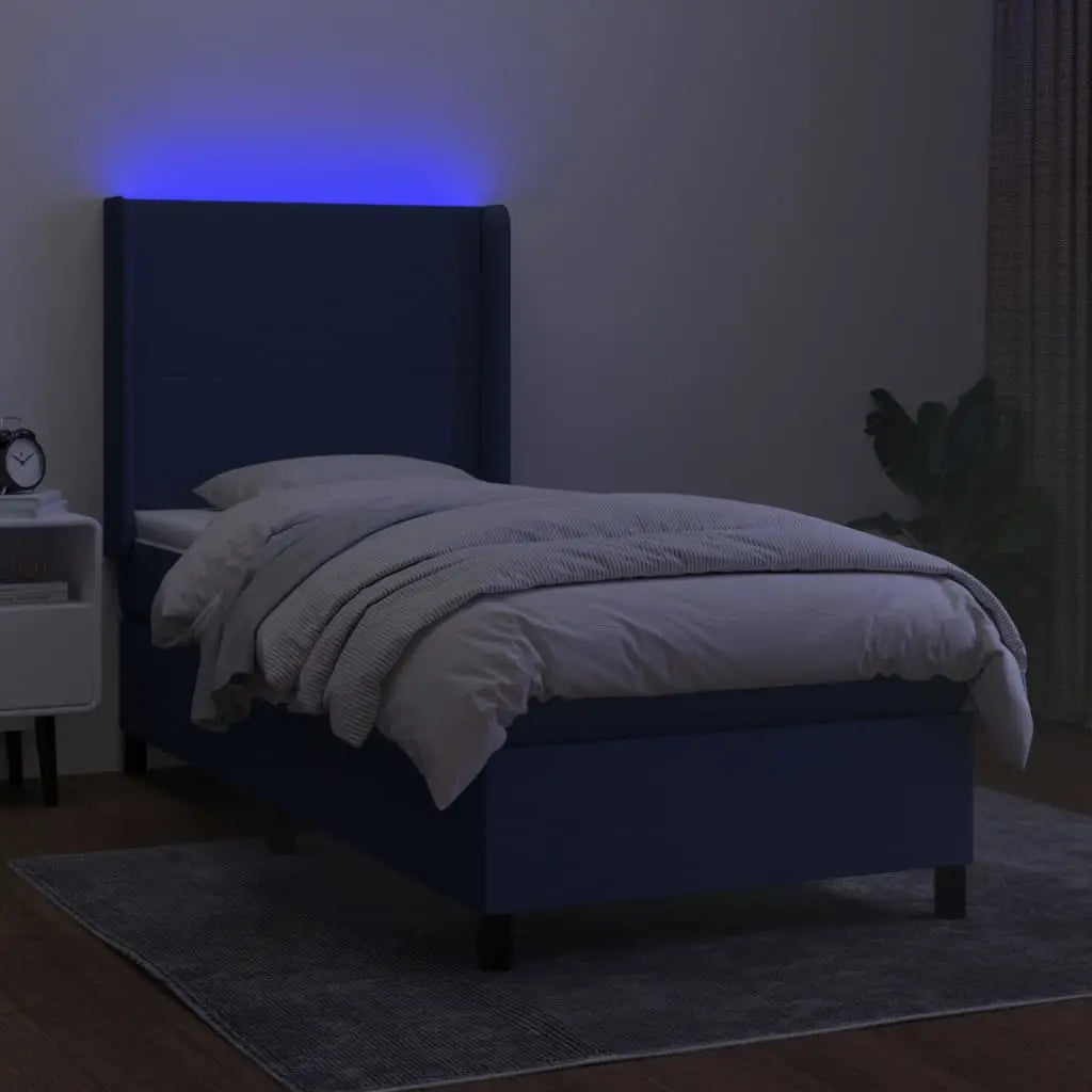 Sommier à lattes de lit matelas et LED Bleu 90x200 cm Tissu - XIOS