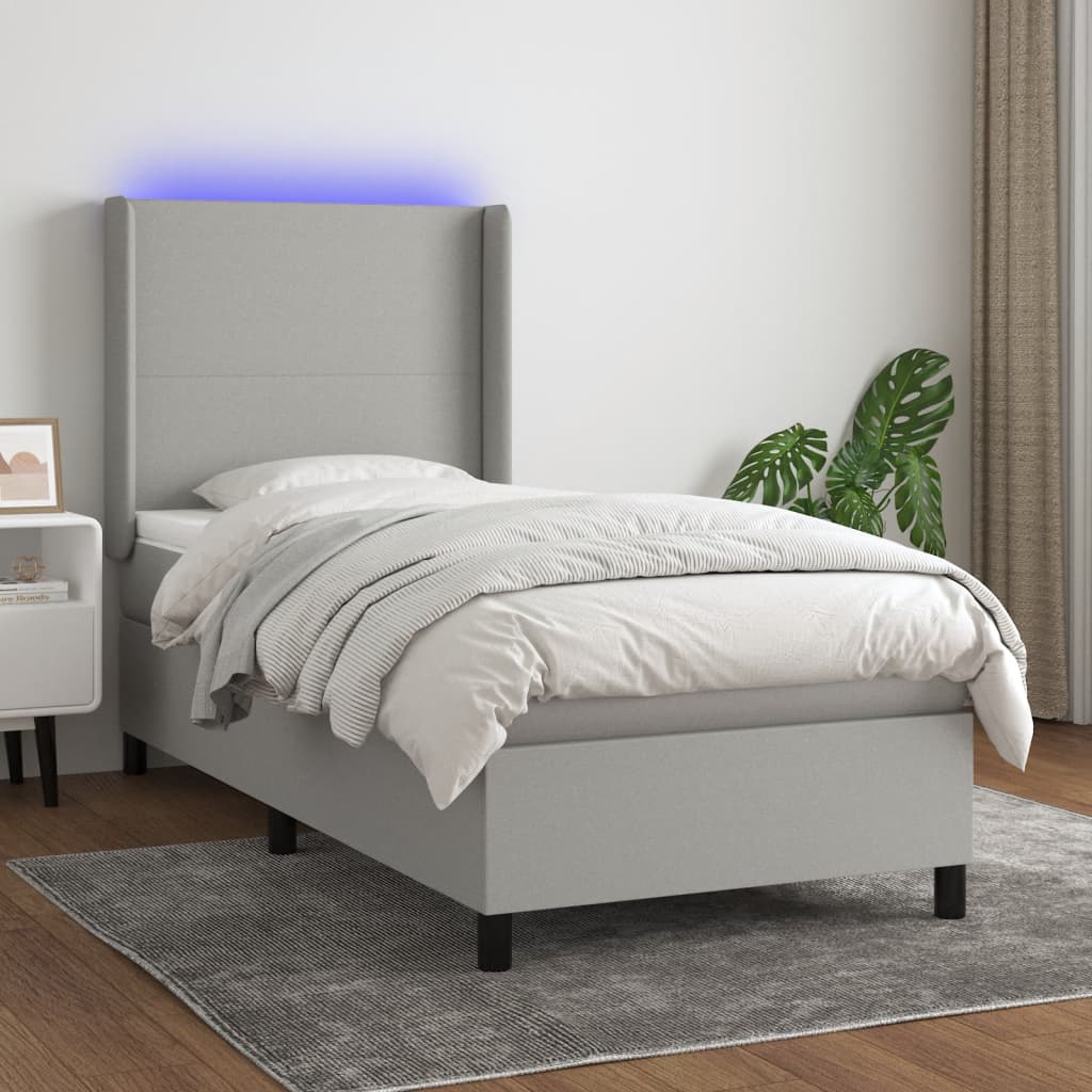 Sommier à lattes de lit matelas LED Gris clair 100x200 cm Tissu - XIOS