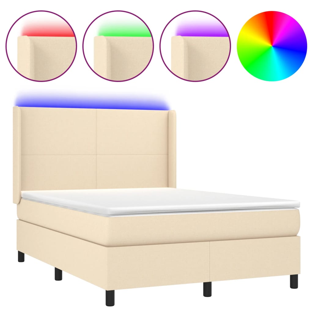 Sommier à lattes de lit matelas et LED Crème 140x190 cm Tissu