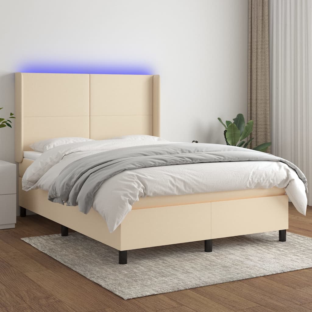 Sommier à lattes de lit matelas et LED Crème 140x190 cm Tissu