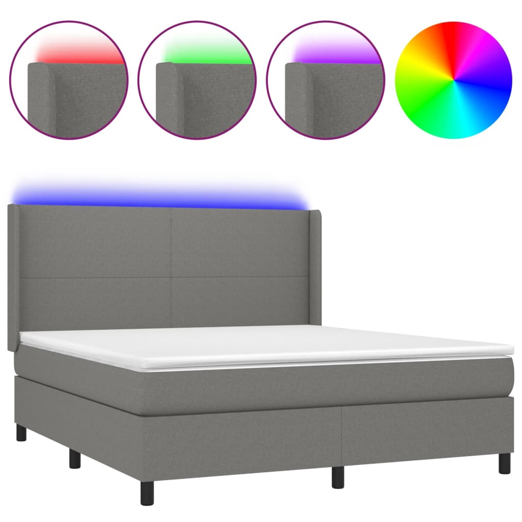 Sommier à lattes de lit et matelas et LED Gris foncé 160x200 cm