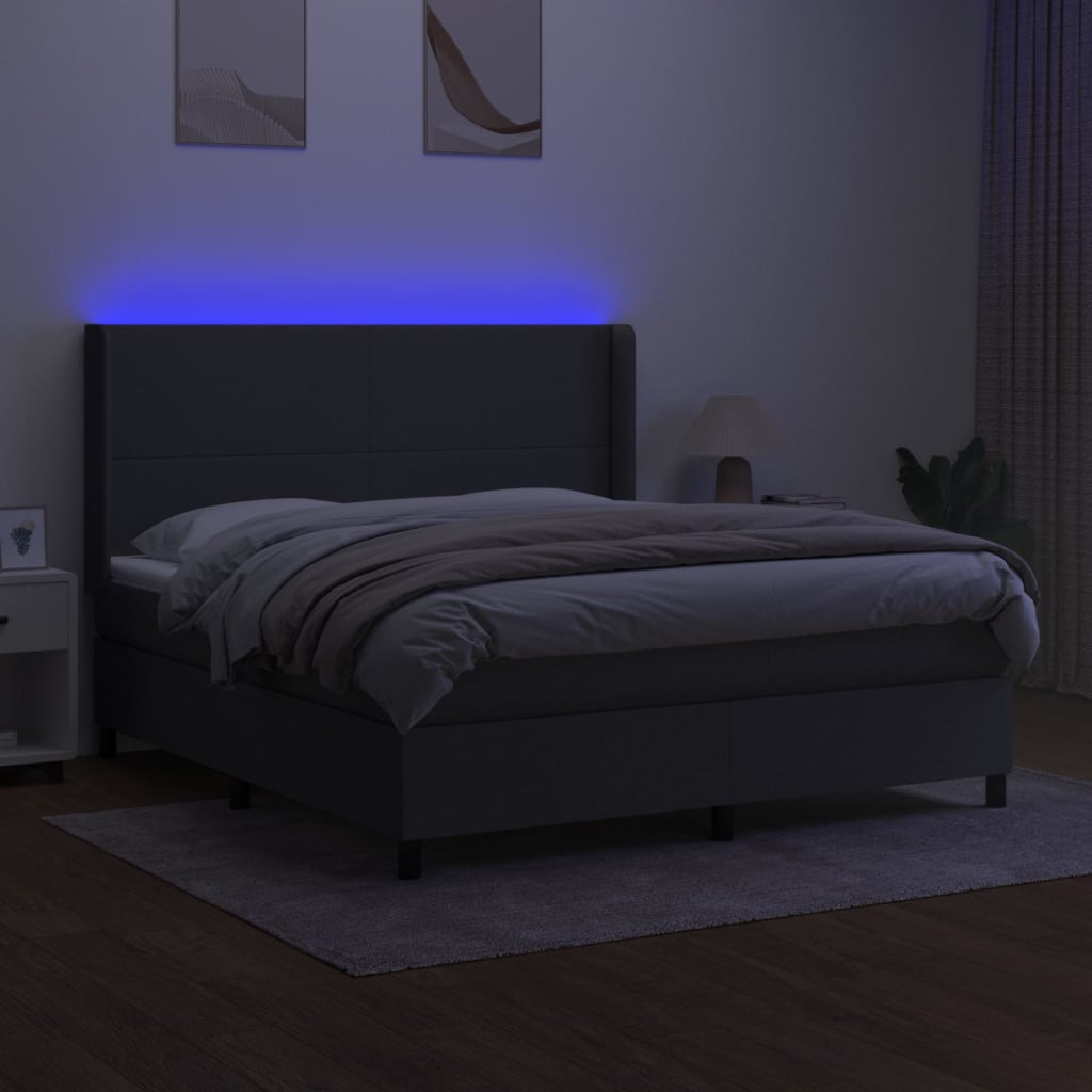 Sommier à lattes de lit et matelas et LED Gris foncé 160x200 cm