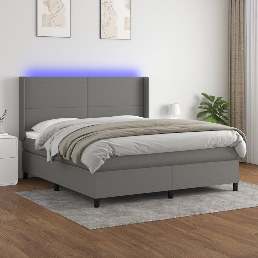 Sommier à lattes de lit et matelas et LED Gris foncé 160x200 cm