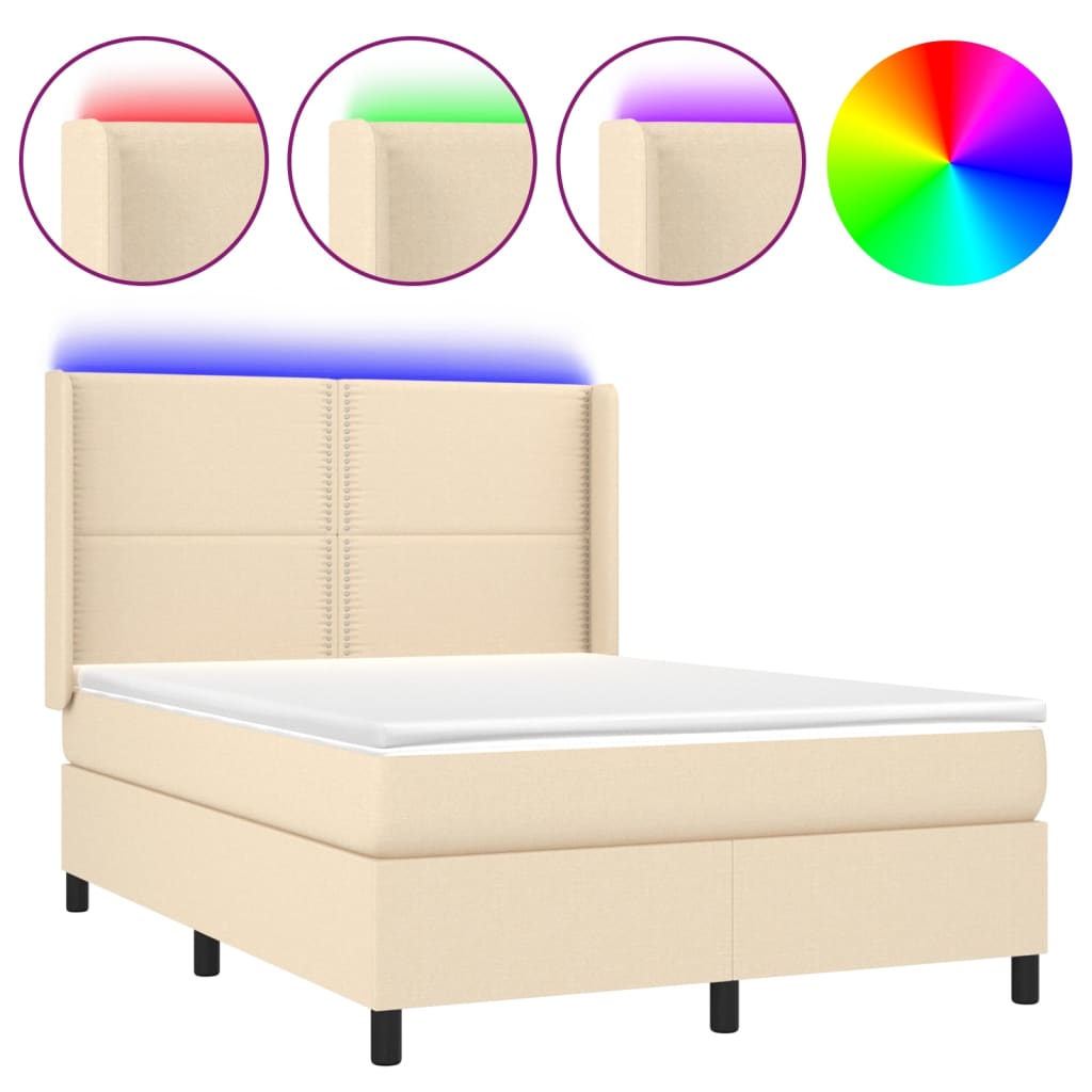 Sommier à lattes de lit matelas LED Crème 140x190 cm Tissu - XIOS