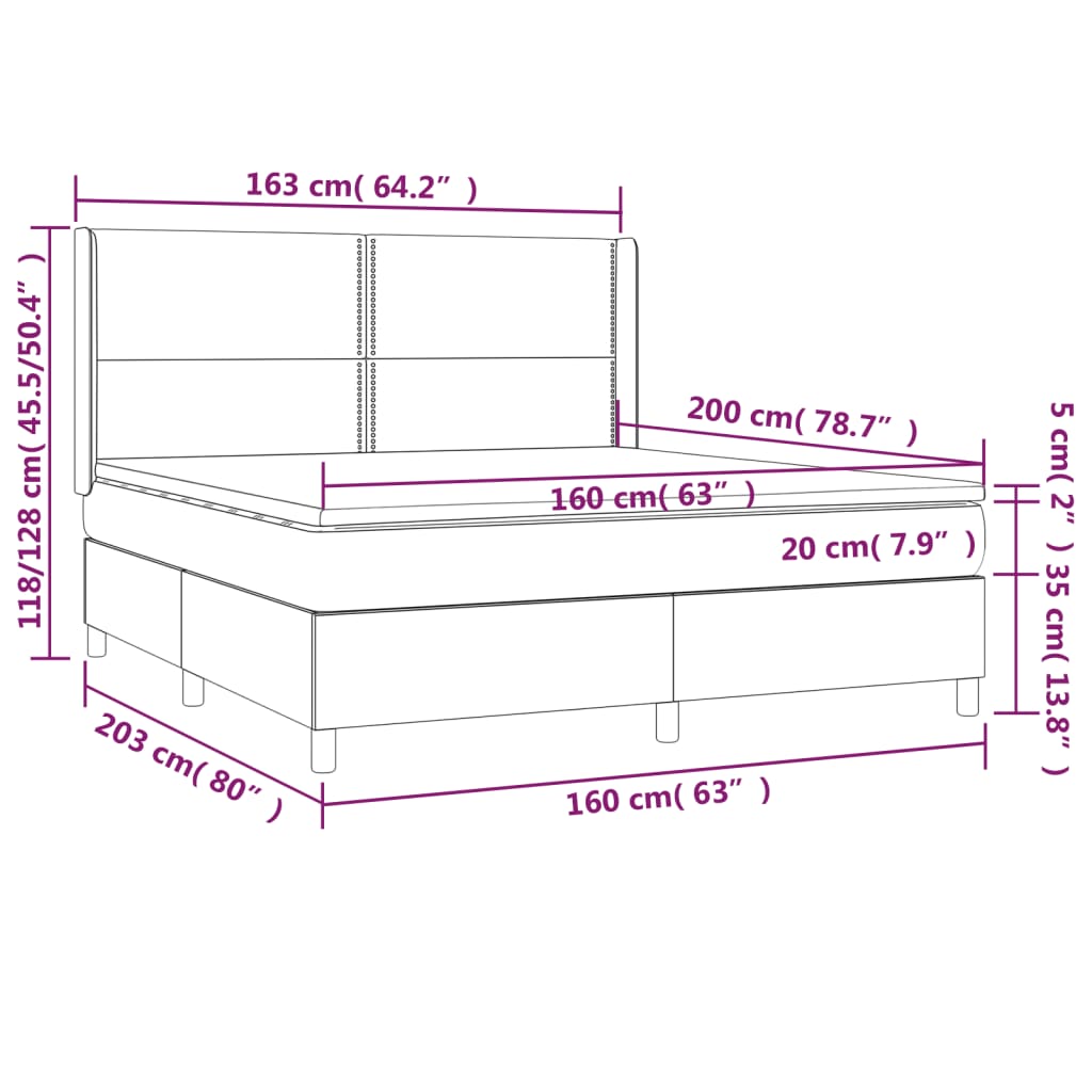 Sommier à lattes de lit matelas LED Gris foncé 160x200 cm Tissu - XIOS