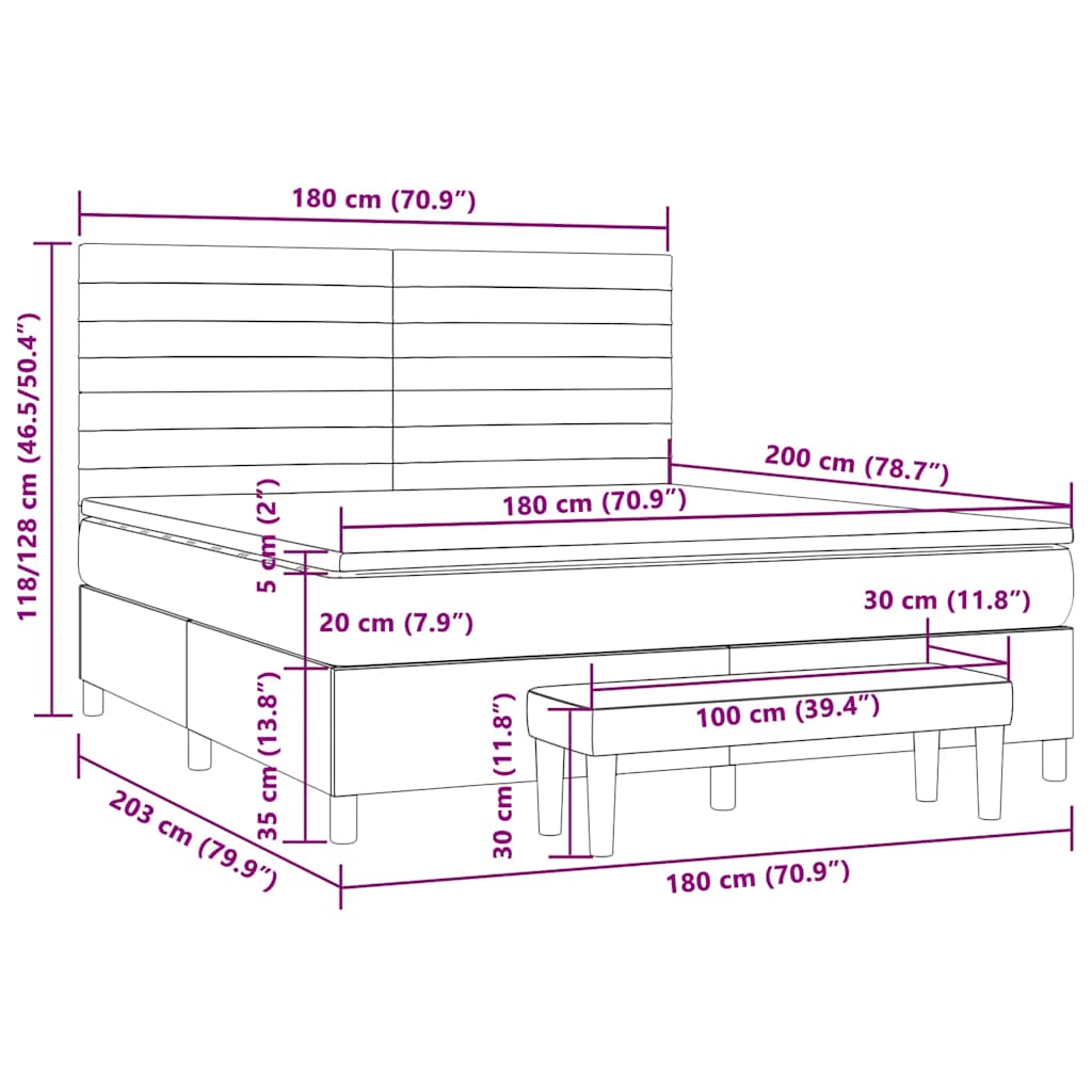 Sommier à lattes de lit matelas LED Taupe 180x200 cm Tissu
