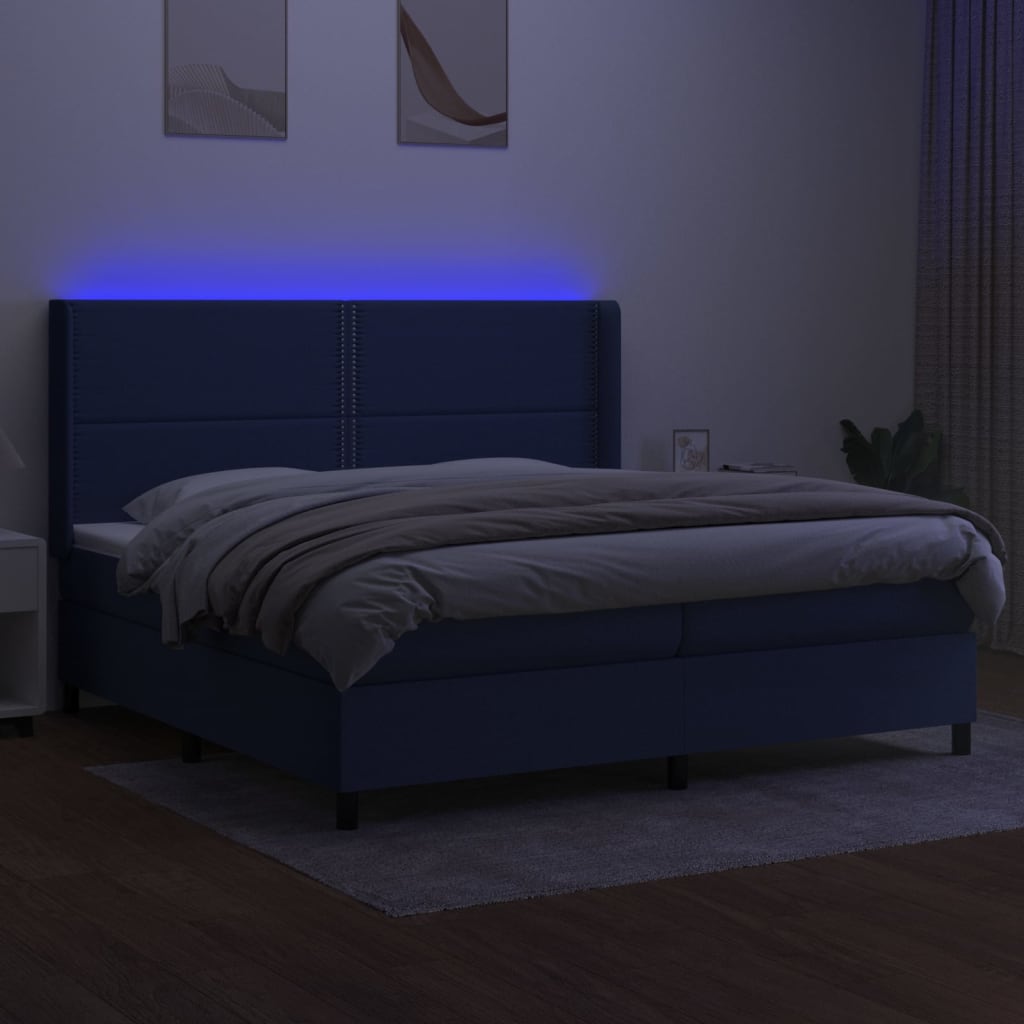 Sommier à lattes de lit matelas LED Bleu 200x200 cm Tissu - XIOS