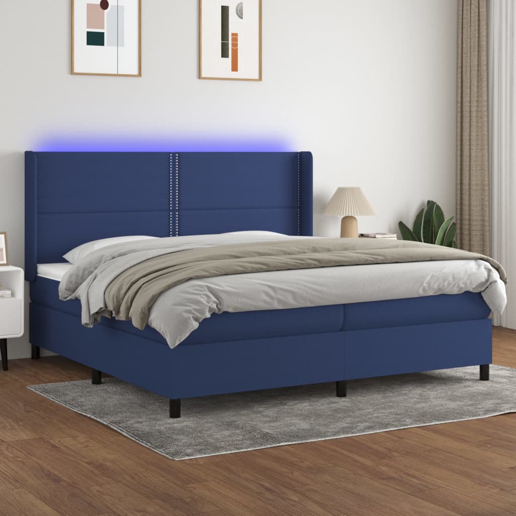 Sommier à lattes de lit matelas LED Bleu 200x200 cm Tissu - XIOS