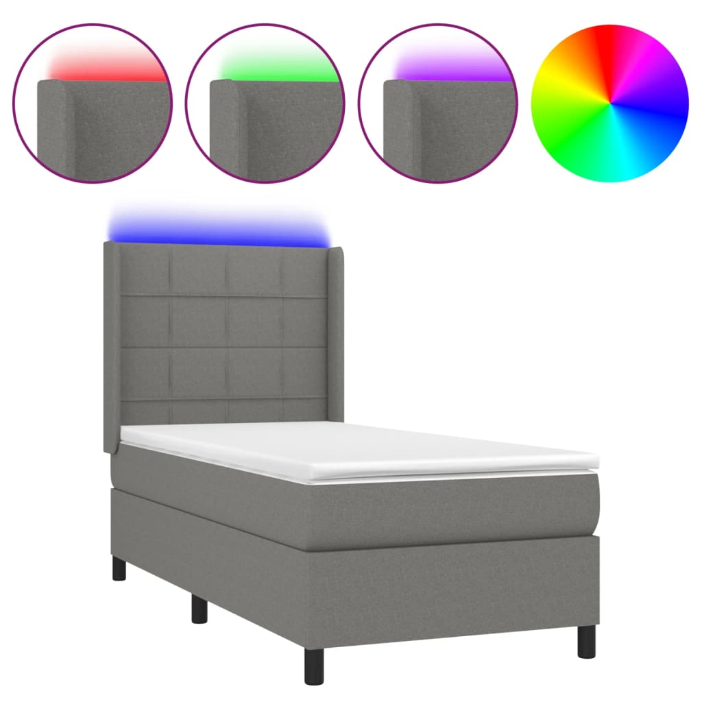 Sommier à lattes de lit matelas LED Gris foncé 80x200cm Tissu - XIOS