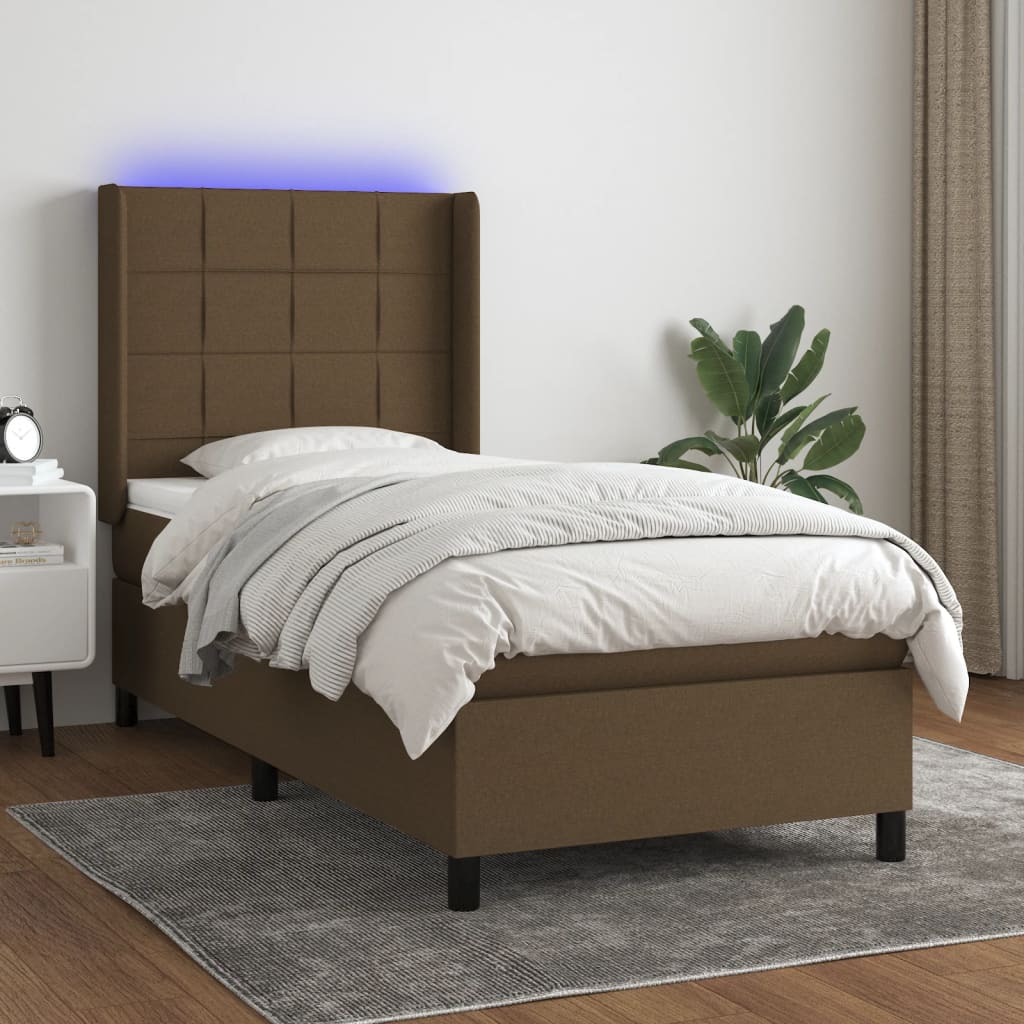 Sommier à lattes de lit matelas LED Marron foncé 80x200cm Tissu - XIOS