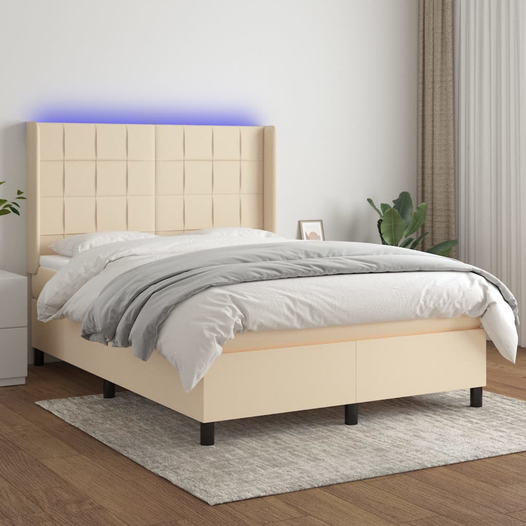 Sommier à lattes de lit matelas et LED Crème 140x190 cm Tissu - XIOS