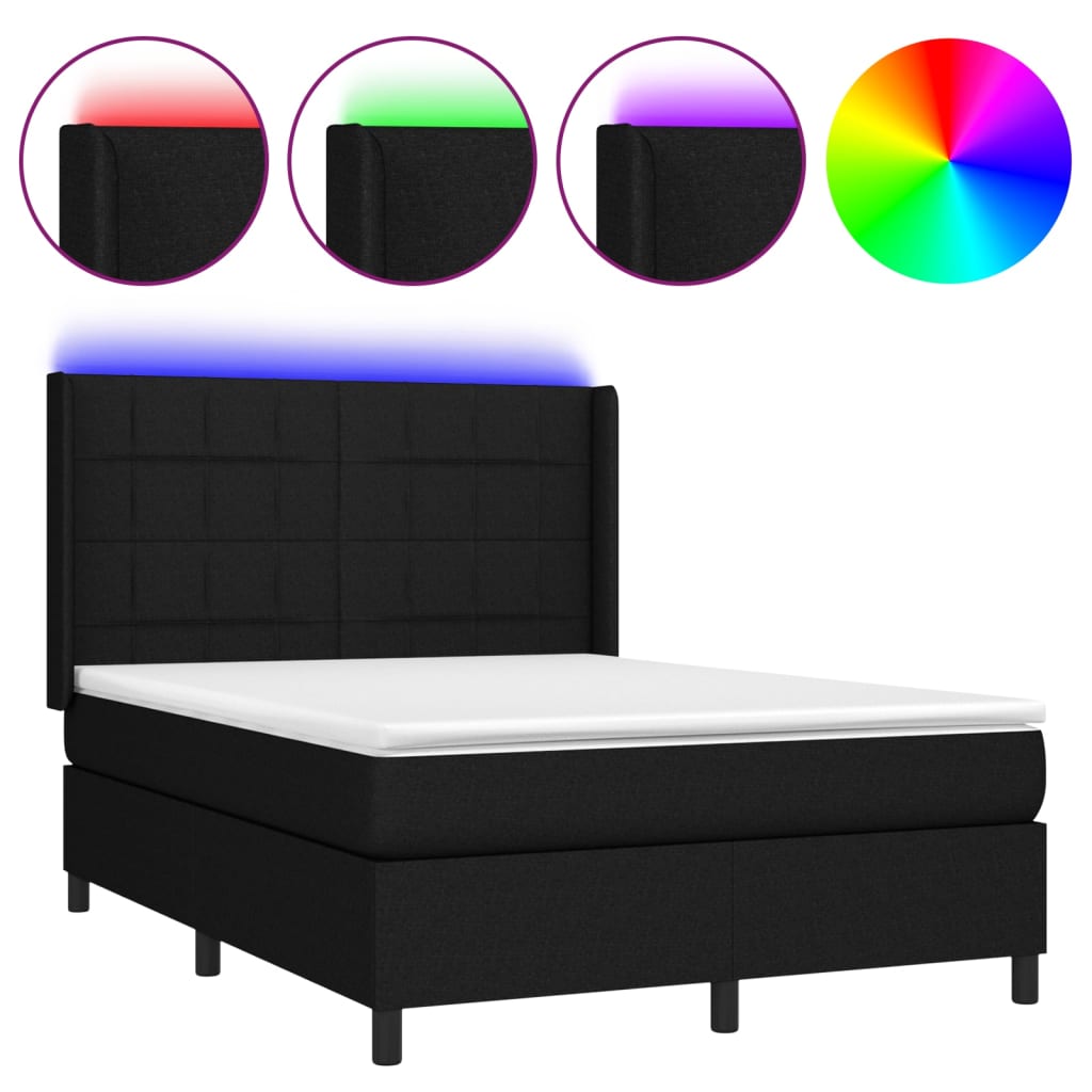 Sommier à lattes de lit matelas et LED Noir 140x200 cm Tissu - XIOS
