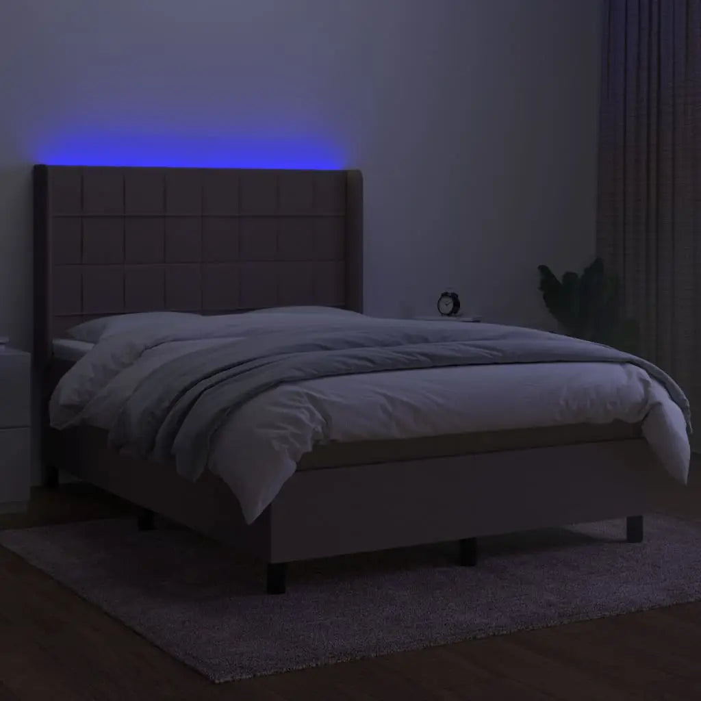 Sommier à lattes de lit matelas et LED Taupe 140x200 cm Tissu - XIOS