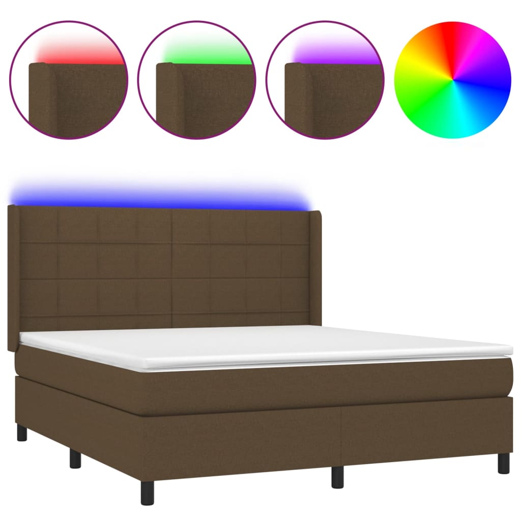 Sommier à lattes de lit matelas et LED Marron foncé 180x200cm Lits & cadres de lit vidaXL