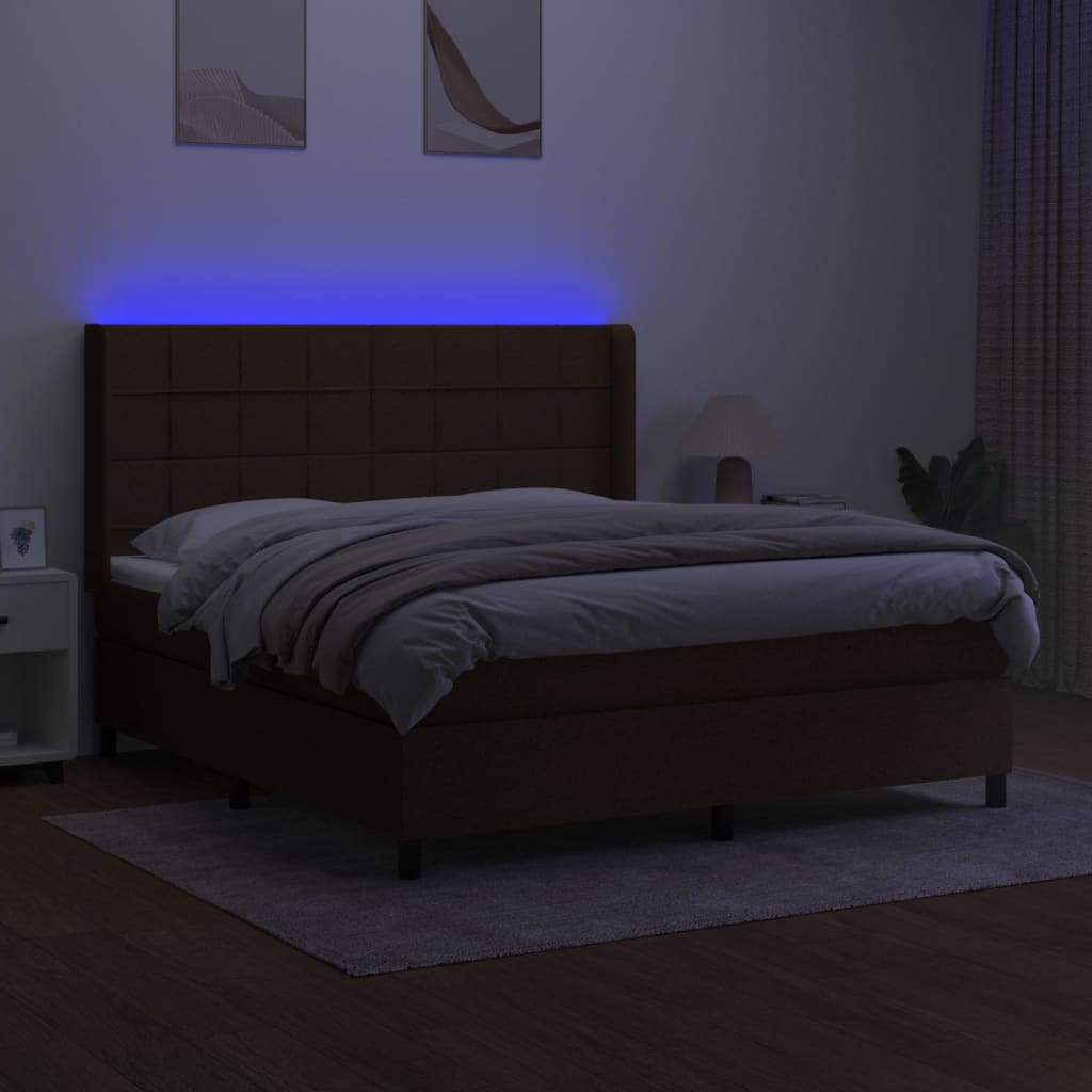Sommier à lattes de lit matelas et LED Marron foncé 180x200cm Lits & cadres de lit vidaXL