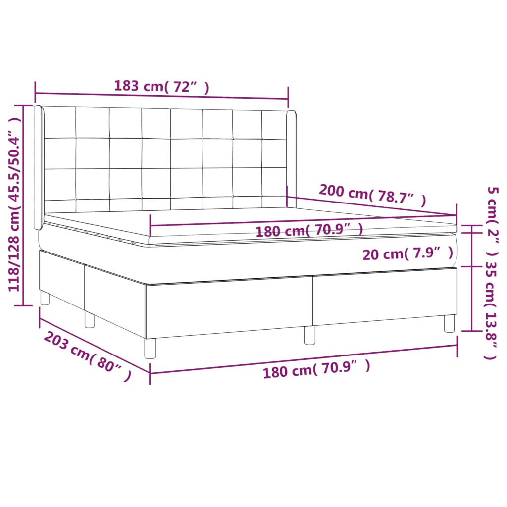 Sommier à lattes de lit matelas et LED Marron foncé 180x200cm Lits & cadres de lit vidaXL