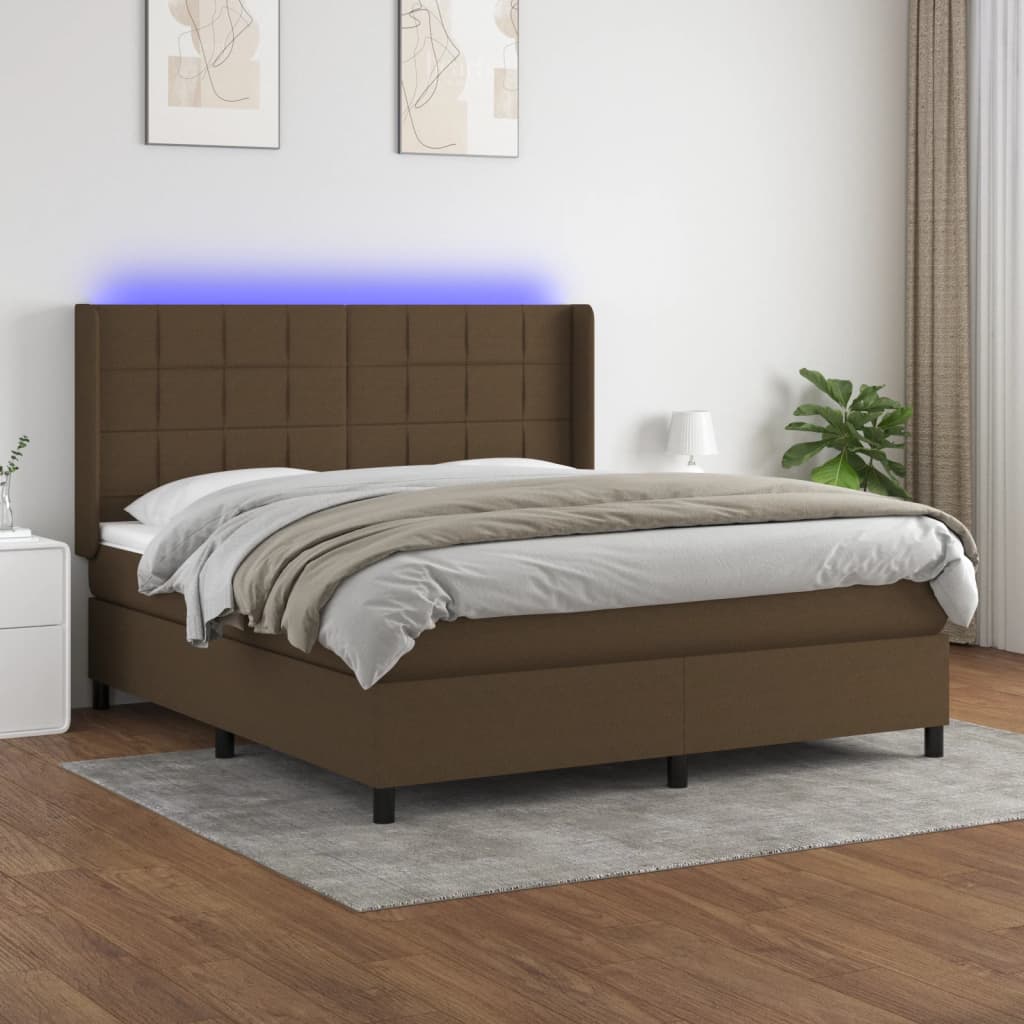 Sommier à lattes de lit matelas et LED Marron foncé 180x200cm Lits & cadres de lit vidaXL