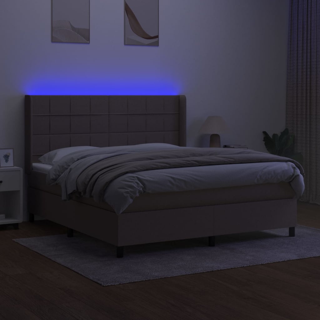 Sommier à lattes de lit matelas et LED Taupe 180x200 cm Tissu - XIOS