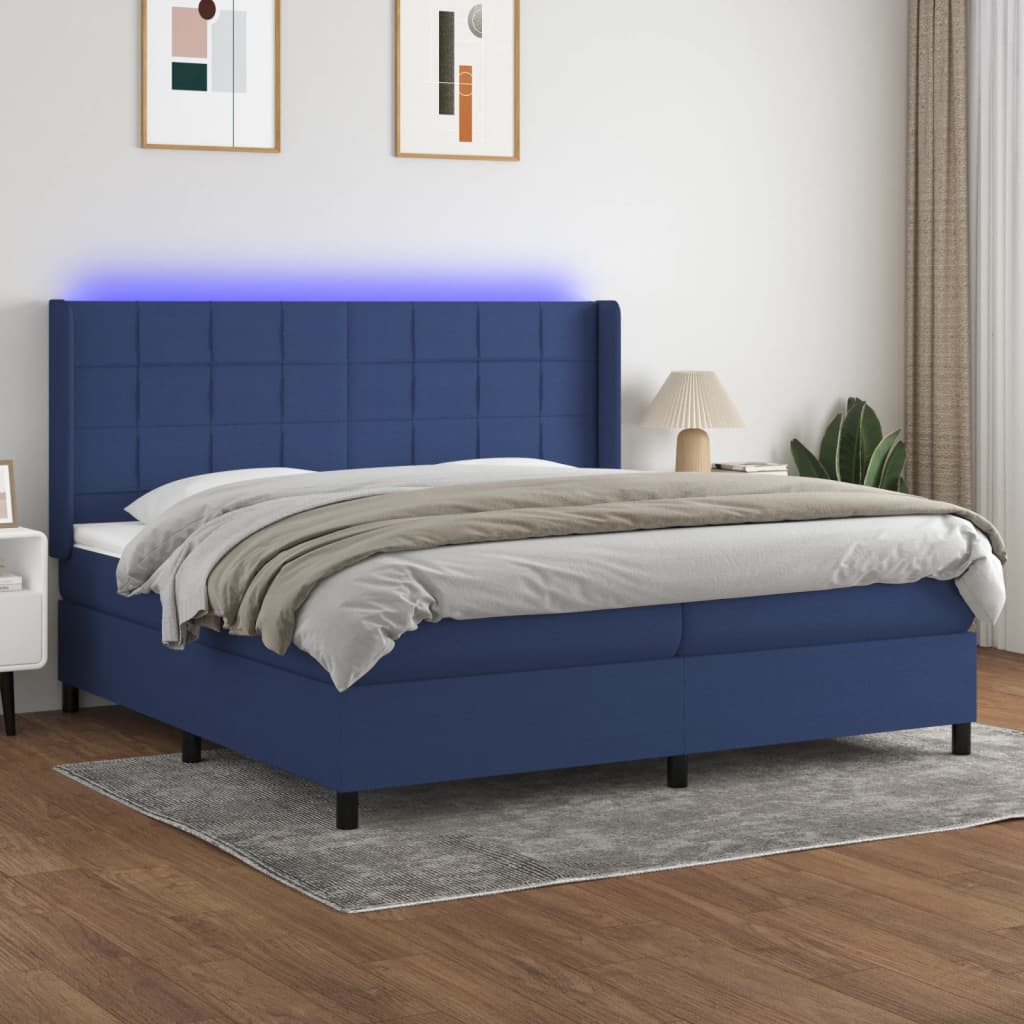 Sommier à lattes de lit et matelas et LED Bleu 200x200 cm Tissu - XIOS