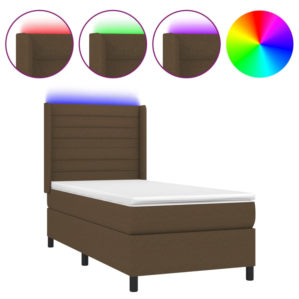 Sommier à lattes de lit matelas LED Marron foncé 90x190cm Tissu - XIOS