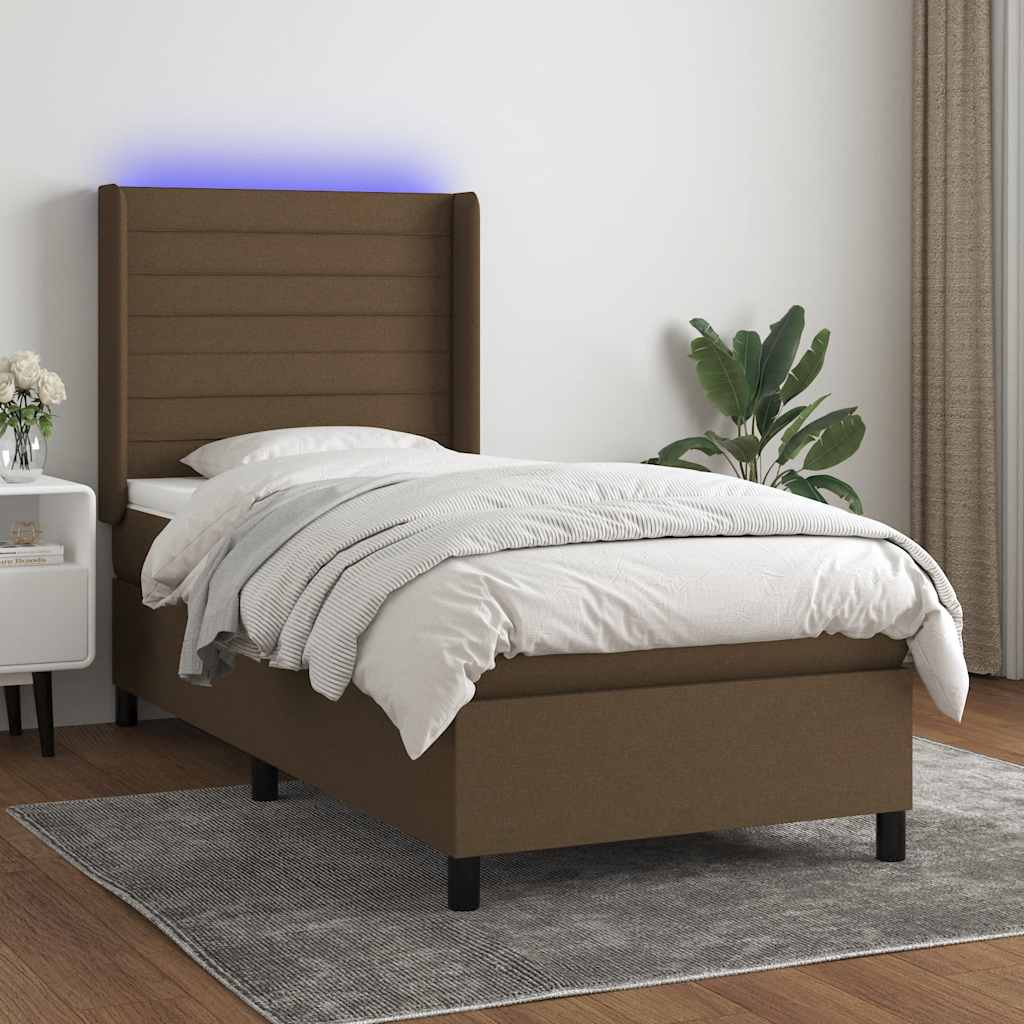 Sommier à lattes de lit matelas LED Marron foncé 90x200cm Tissu - XIOS