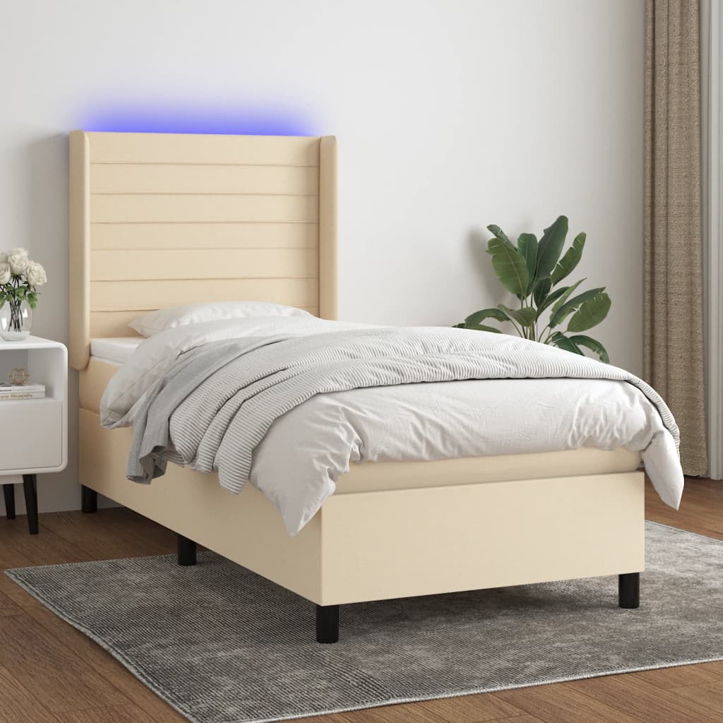 Sommier à lattes de lit matelas et LED Crème 90x200 cm Tissu - XIOS