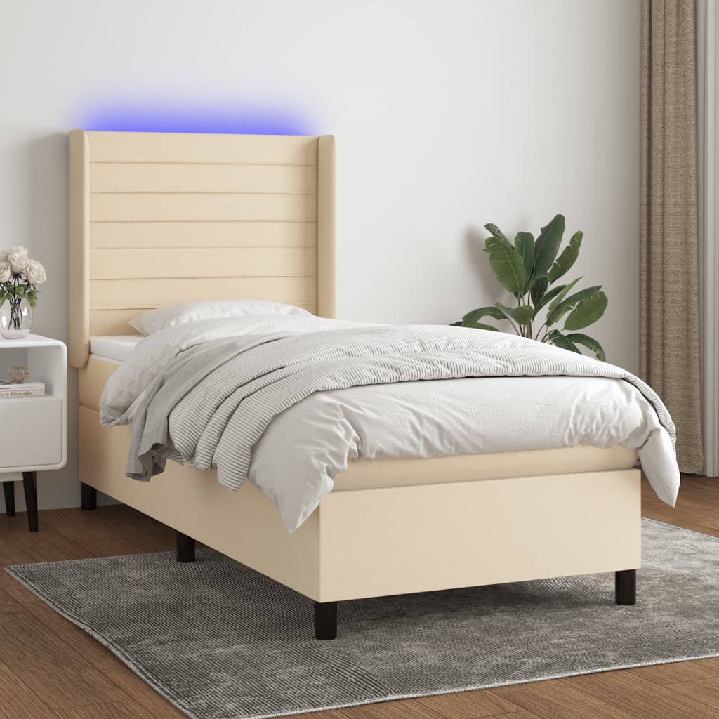 Sommier à lattes de lit matelas et LED Crème 100x200 cm Tissu - XIOS
