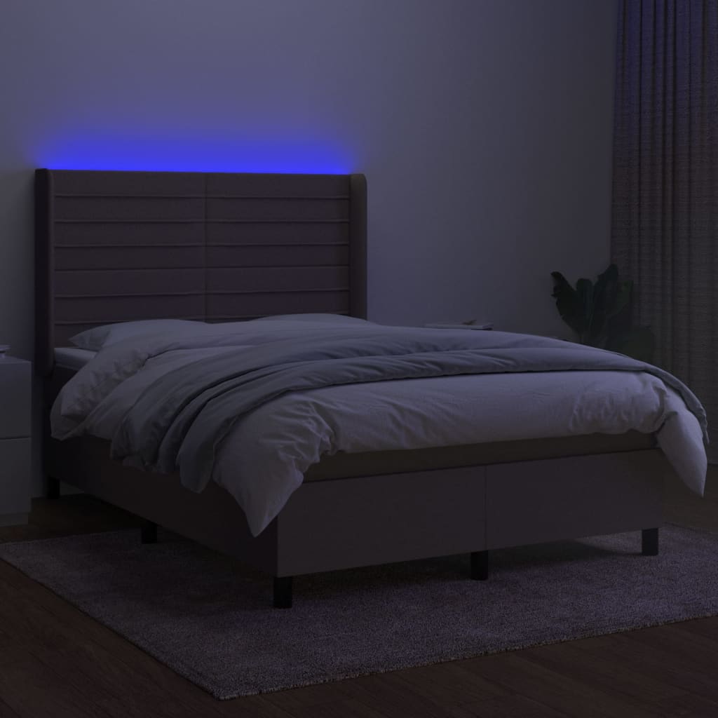 Sommier à lattes de lit matelas et LED Taupe 140x200 cm Tissu - XIOS