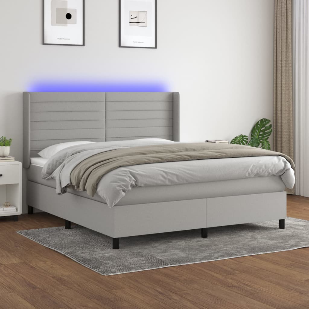 Sommier à lattes de lit matelas LED Gris clair 160x200 cm Tissu - XIOS