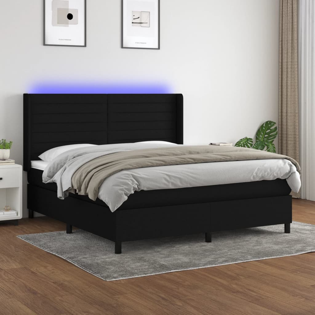 Sommier à lattes de lit matelas et LED Noir 160x200 cm Tissu - XIOS