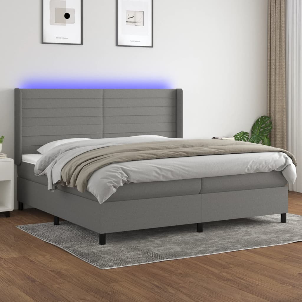 Sommier à lattes de lit matelas LED Gris foncé 200x200 cm Tissu