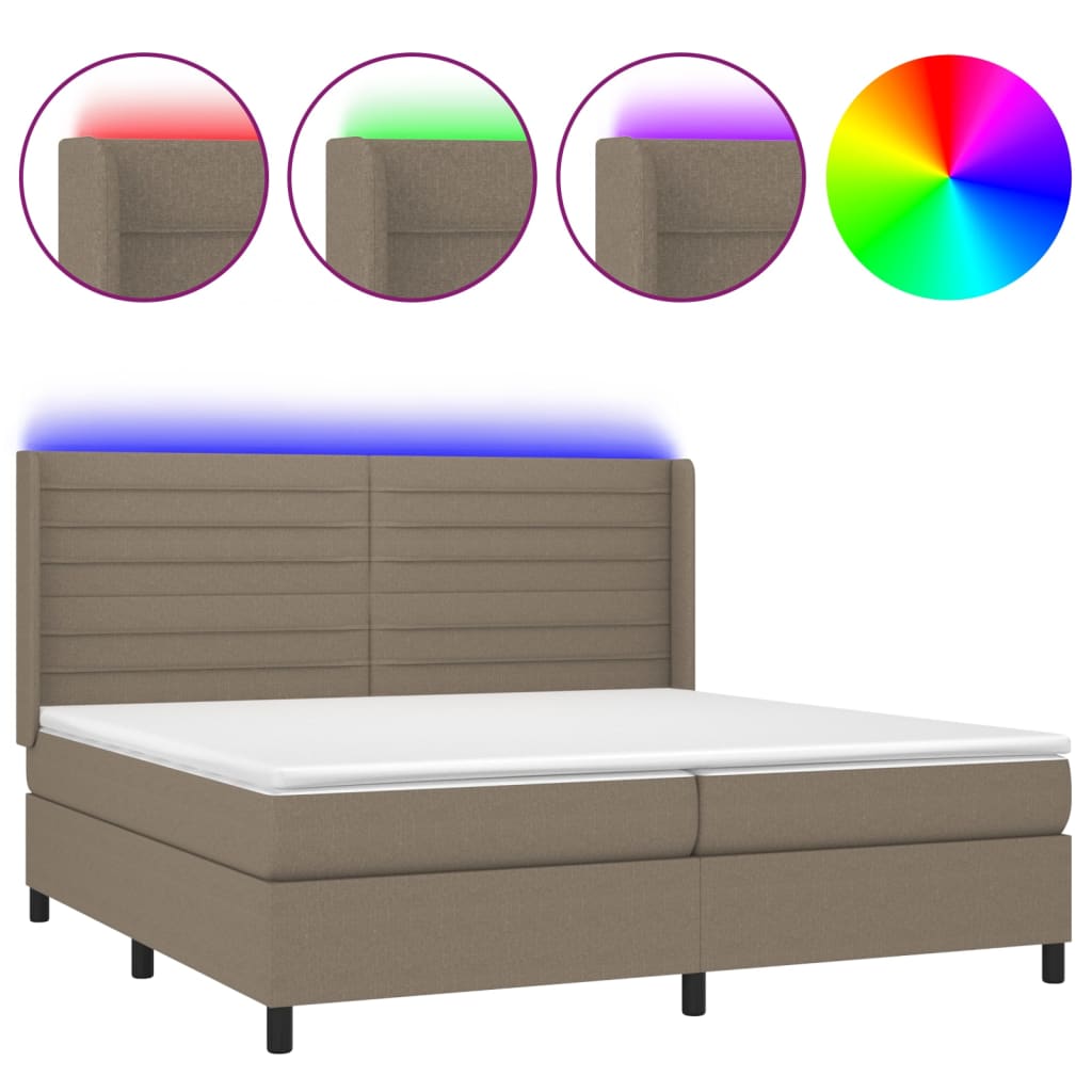 Sommier à lattes de lit matelas et LED Taupe 200x200 cm Tissu - XIOS