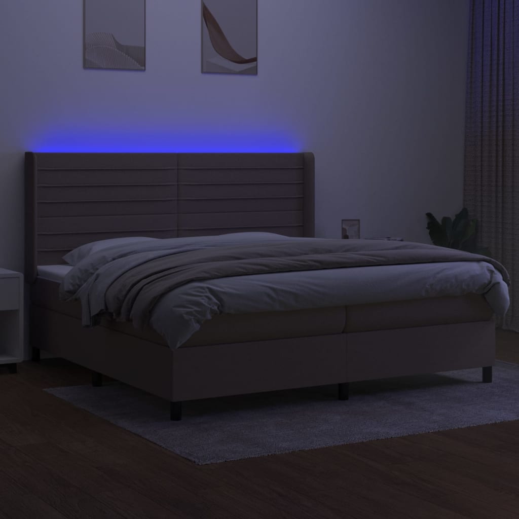 Sommier à lattes de lit matelas et LED Taupe 200x200 cm Tissu - XIOS